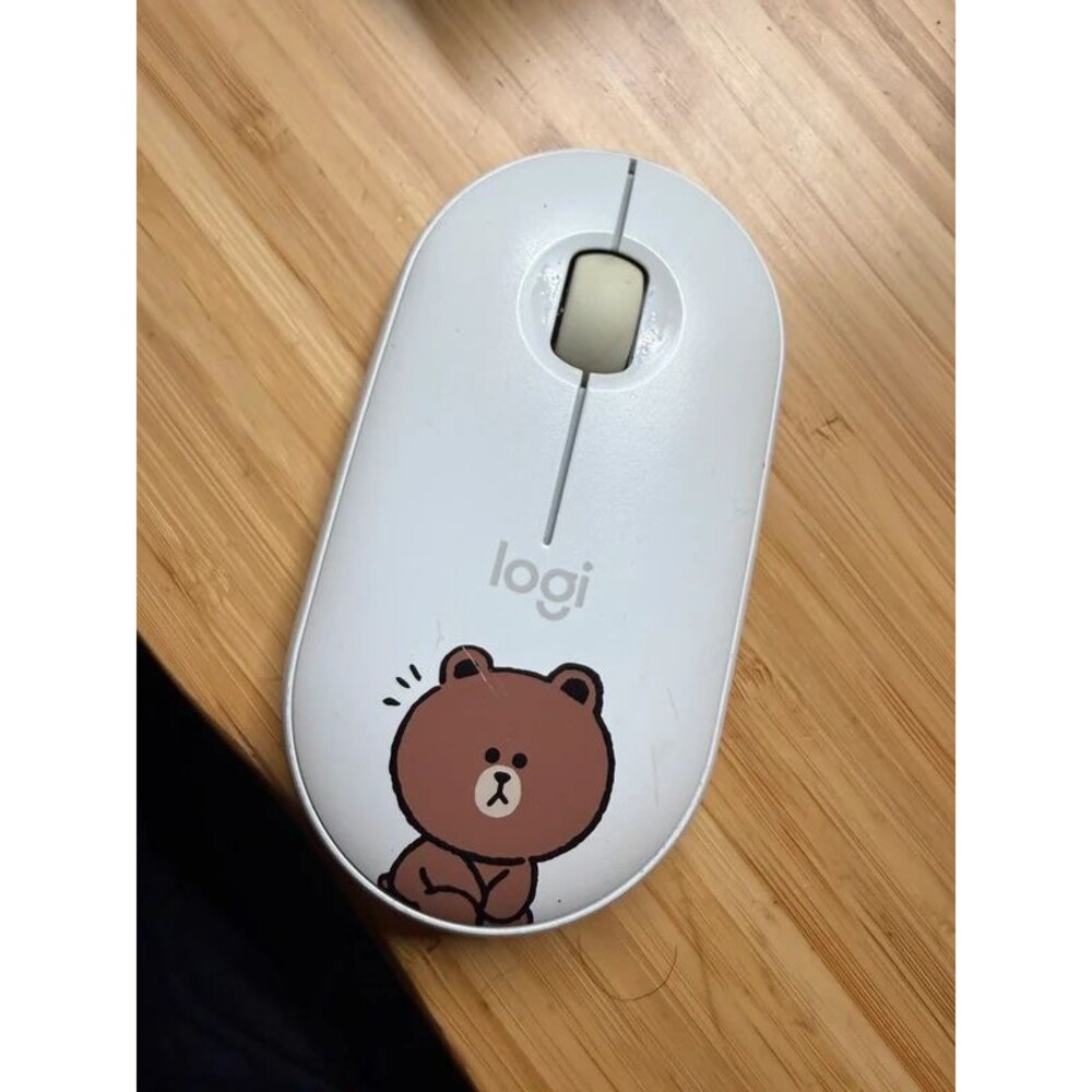 Logitech Pebble M350 Wireless Bluetooth Mouse Off White w/ Brown Bear